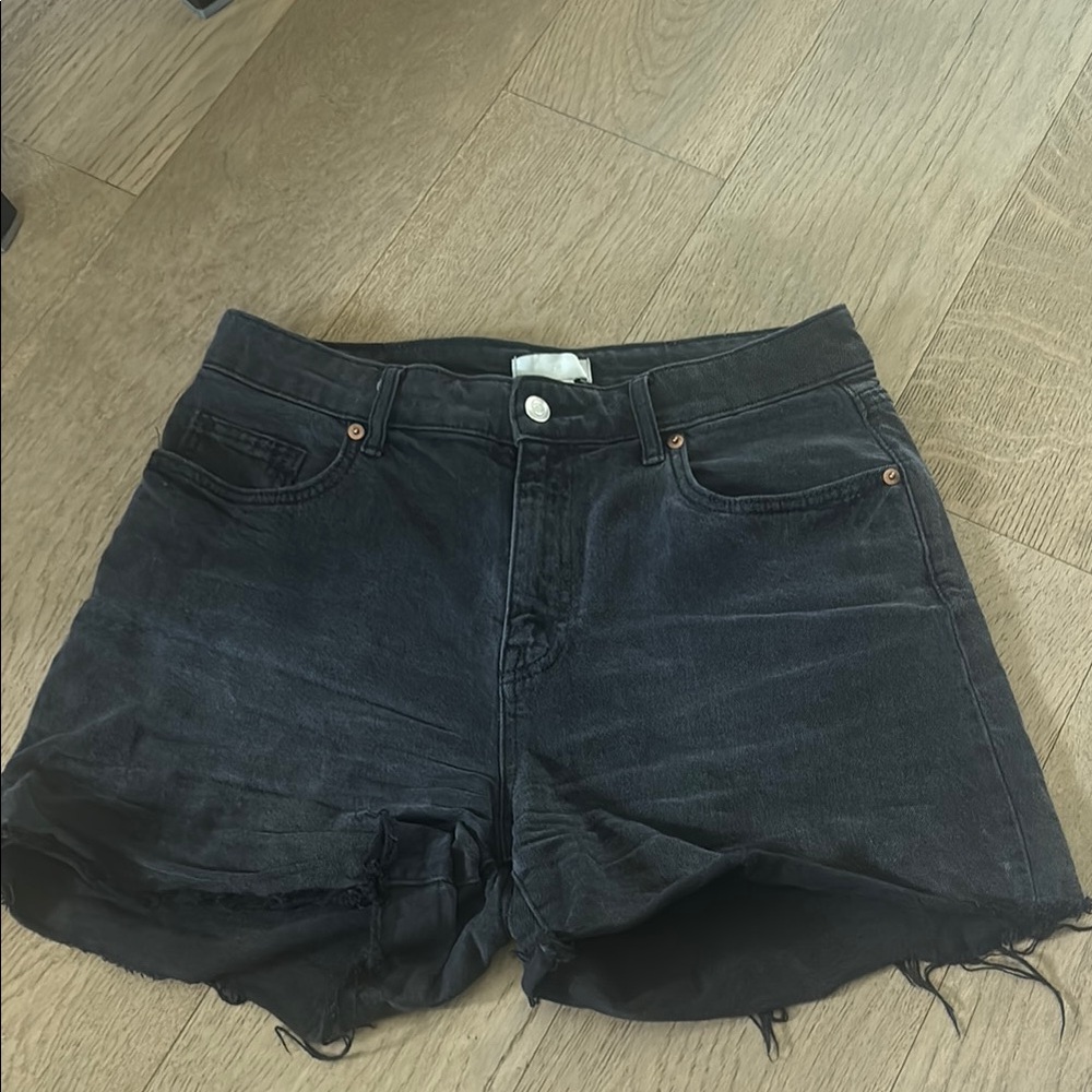H&M Black Jean Shorts Distressed High-Waisted